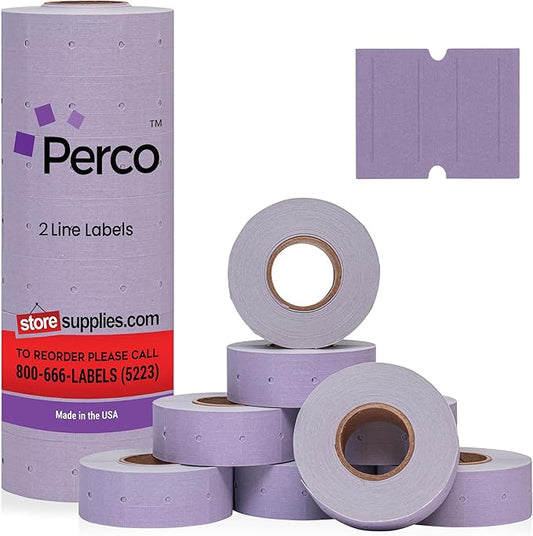 Perco 2 Line Lavender Labels - 6,000 Blank Price and Date Gun Labels for Perco 2 Line Price and Date Guns - 8 Rolls, 1 Sleeve - Made in USA