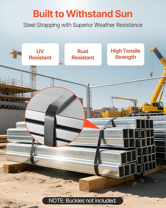 VEVOR Steel Strapping Coil, 3/4 in x 0.02 in x 300 ft, Metal Strapping Banding Roll Withstands Harsh Environment, 1710 lbs Break Strength, Heavy Duty Banding Pallet Strap Coil for Pallet Packing