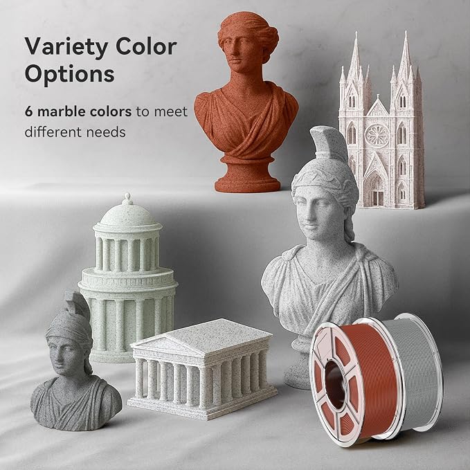 TECBEARS Rapid Marble PLA Filament, PLA 3D Printer Filament for 600mm/s High-Speed Printing, Natural Rock-Like Texture, Fits Most FDM Printers，Marble White