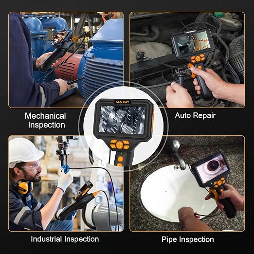 US18-UD80 Articulating Borescope with Dual Lens, 5” IPS Screen, 8 LED Lights, 3-Level Brightness, IP67 Waterproof Oil-Resistant Inspection Camera with 8GB for Pipe & Machinery
