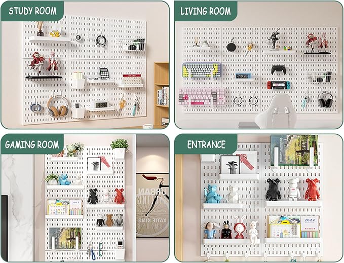 12 * 12in Pegboard Set, DIY Pegboard Combo Kit, Wall-Mounted Storage Organizer, Includes 6 pegboards and 22 Accessories, Suitable for Office, Gaming Room, Kitchen, and Decorative Display (White)