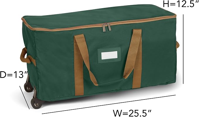 Covermates Keepsakes Rolling Treasurekeeper Storage Bag – Heavy-Duty Polyester with Dual Wheels & Handles – Protects Holiday Decorations with ID Window & Dual Zipper Access, Green