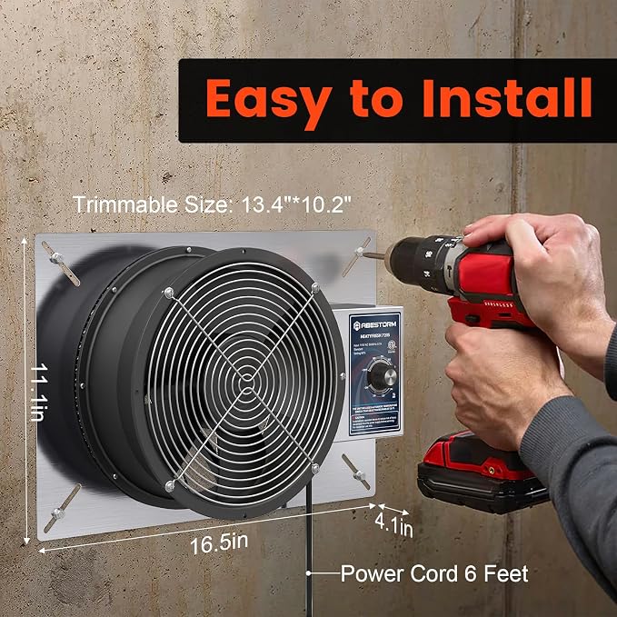 Abestorm 720CFM Crawlspace Ventilation Fans IP-55 Grade Basements Stainless Steel Vent Fan 10 inches Ventilator Fan with Freeze Protection Thermostat Dehumidistat for Crawlspace Attic Garage Exhaust