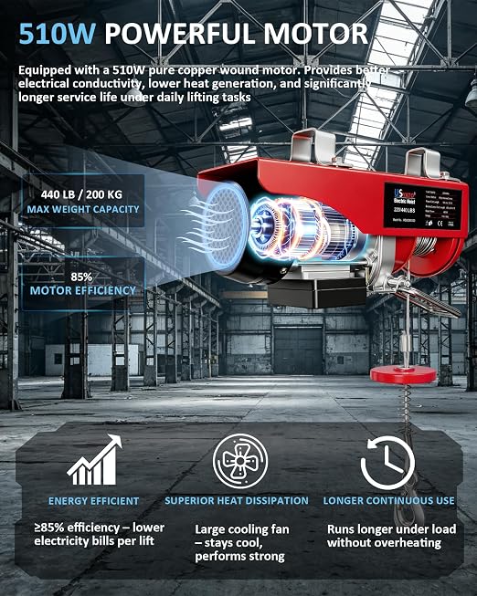 Electric Hoist,440 lbs Electric Winch with 14.1ft Remote Control,110V Electric Hoist with 40 ft/20 ft Lift Height, Lift Hoist for Warehouse,Garage,Factory,Attic