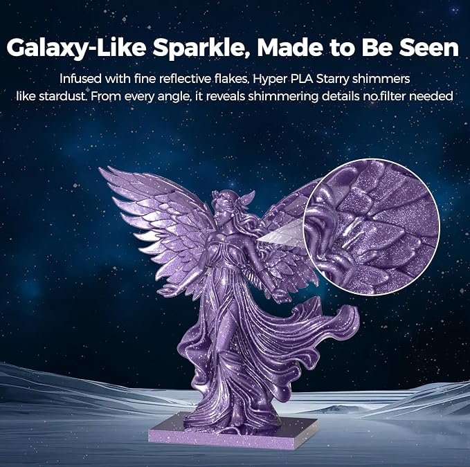 Creality Hyper PLA Starry Galaxy 3D Printer Filament, Sparkle PLA 1.75mm, Shimmering Stardust Finish, High Speed RFID Smart Filament, Smooth Shine Fits for Most 3D Printers