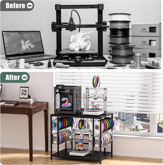Large 3D Printer Stand with Filament Storage Heavy Duty Metal 3D Printer Table for 3 Printers Anti-Vibration Filament Storage Rack for Workshop Studio Office Black