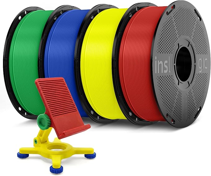 Inslogic PETG Pro Pre-Dried 3D Printer Filament 1.75mm, High-Speed PETG Filament, Stronger Toughness, High Precision ±0.02mm, Compatible with FDM Printers, 1kg×4 Spools (Red+Yellow+Blue+Green)