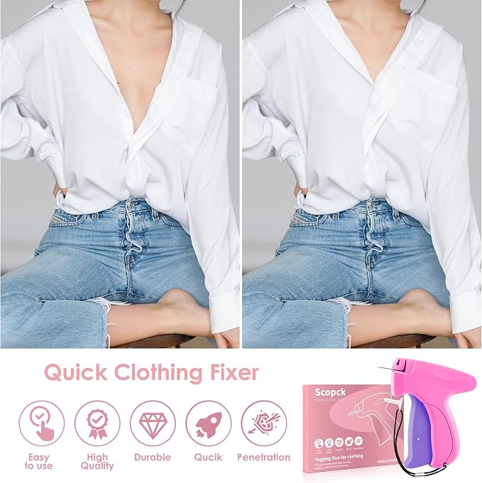 Stitch Gun for Clothes - Handheld Stitch Gun Quick Clothing Fixer - Tagging Gun - Includes 6 Needle, 1000 Black Fasteners & 1000 White Fasteners