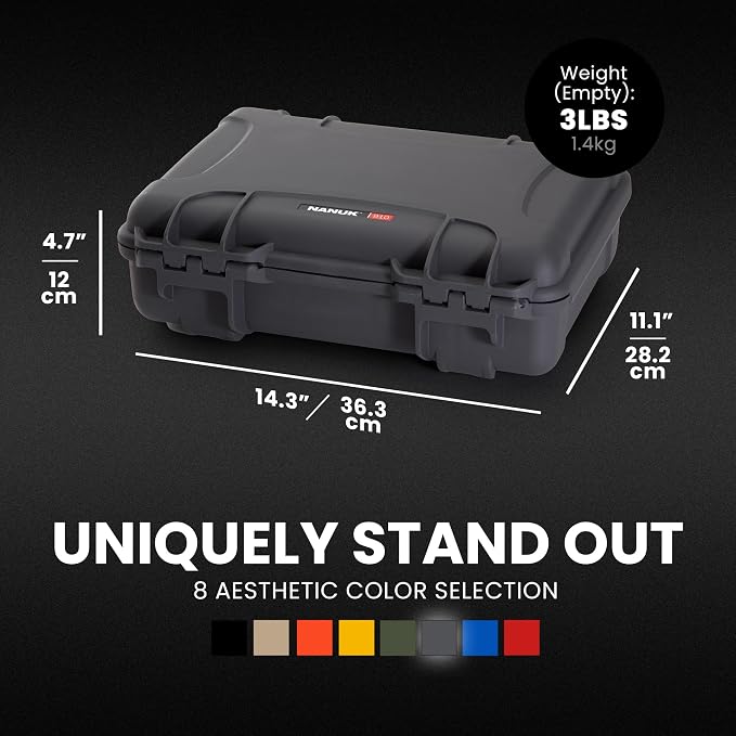 NANUK 910 Empty Waterproof Hard Case – 14.3” x 11.1” x 4.7”, Protective Case for Gear – Impact-Resistant, Dustproof, Airline Carry-On Approved – Made in Canada, Graphite