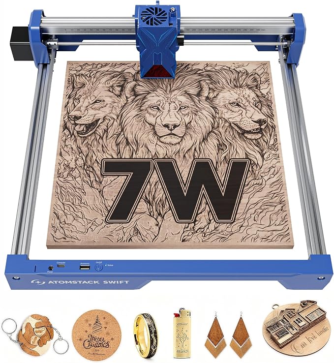 ATOMSTACK Swift 7W Laser Engraver, Swift 7W Laser Cutter, 0.06mm High Accuracy Laser Engraving Machine for Wood and Metal, Dark Acrylic, Glass, Leather Blue