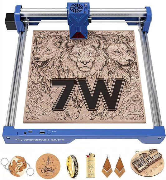 ATOMSTACK Swift 7W Laser Engraver, Swift 7W Laser Cutter, 0.06mm High Accuracy Laser Engraving Machine for Wood and Metal, Dark Acrylic, Glass, Leather Blue
