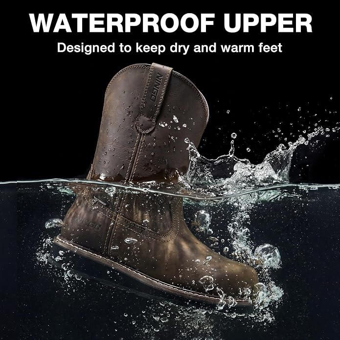 NINGO Soft/Steel Toe Work Boots for Men, Waterproof & Slip Resistant Wellington Leather Boots, Pull On Design, EH Protection with Goodyear Construction Shoes for Industrial, Farm & Welding