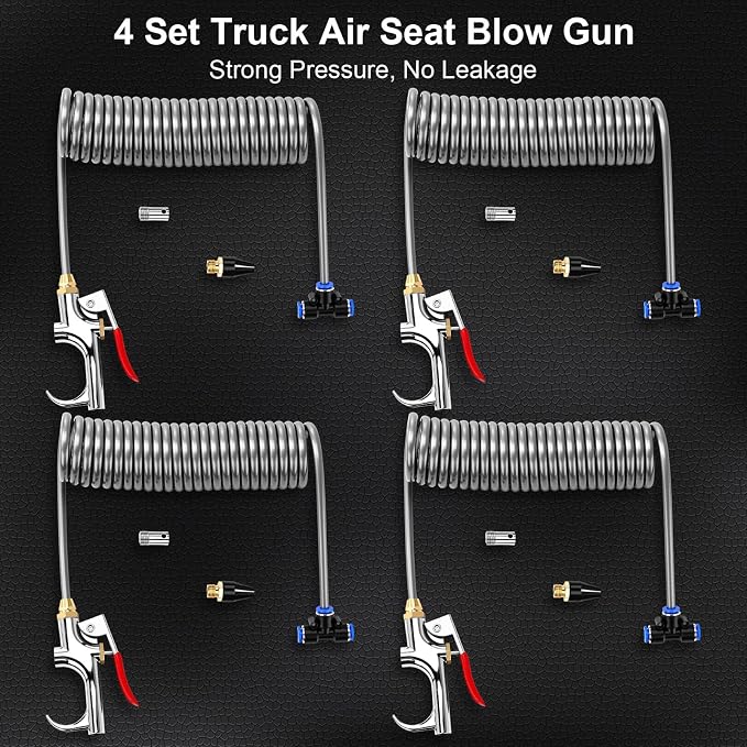 4 Set Air Blow Gun Kit with 11.5 ft Nylon Hose Heavy Duty Truck Air Seat Blow Gun Kit with 2 Interchangeable Nozzle Tips for Semi Truck 1/4 Inch Npt for Tractor Dust Clean(Silver,Gray)