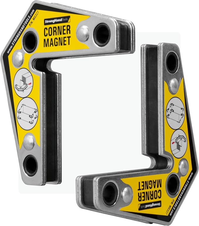 Magnetic Corner Squares, (Twin Pack), 12°, 90° & 60° Angle Setting, Max Pull Force: 30 lbs, Low Profile, 3-1/4 x 3-3/4 x 5/8″, MST327, Strong Hand Tools, Yellow, 3.25-Inch x 3.75-Inch