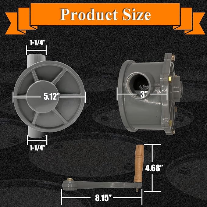 Gas Caddy Pump, Rotary Hand Oil Transfer Pump 10-55 Gallon Aluminum Hand Gas Fuel Diesel Transfer Pump Caddy for Non-Corrosive, Petroleum Based, Pumps Light to Medium Viscosity Oils 1.25" Outlet