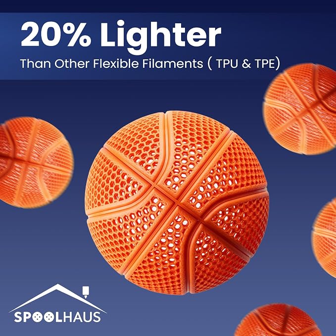 PEBA Filament 1.75mm Full 1kg SpoolHaus Super Bounce | High Rebound Flexible Filament | The Super TPU 78% Energy Return | Bouncy Airless Basketball 3D Printer Filament Lightweight Orange 1kg