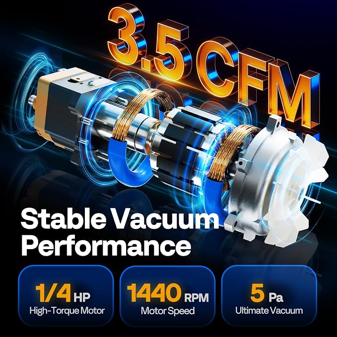 VIVOHOME 110V 1/4 HP 3.5 CFM Single Stage Rotary Vane Air Vacuum Pump and R134a AC Manifold Gauge Set Kit for HVAC Air Conditioning Refrigeration Recharging, Blue