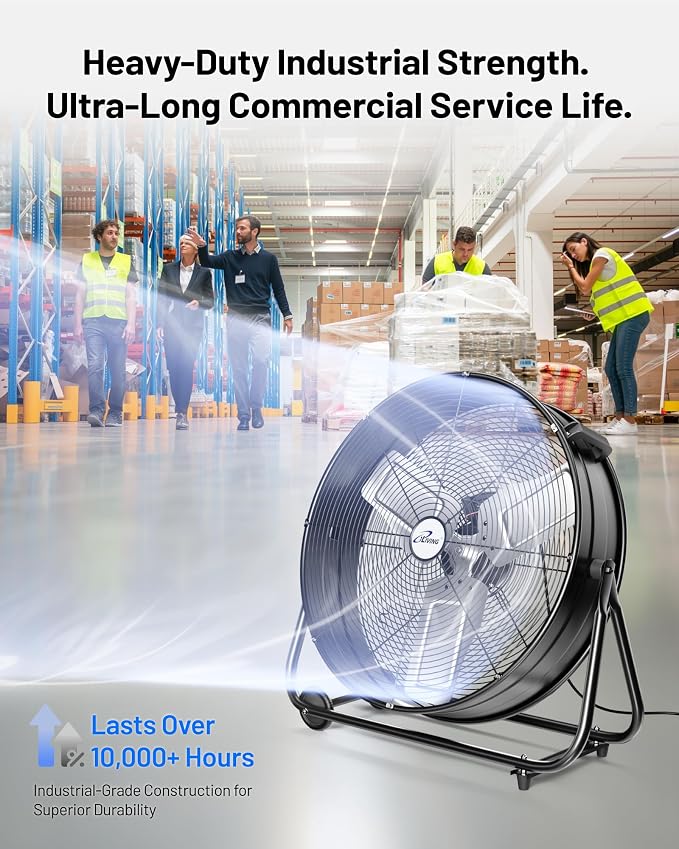 iLIVING 24" High Velocity Drum Fan Industrial, Commercial, Residential Air Circulator for Garage, Shop, Patio, Barn, Greenhouse, Speed Control 7700CFM, UL Listed,Black