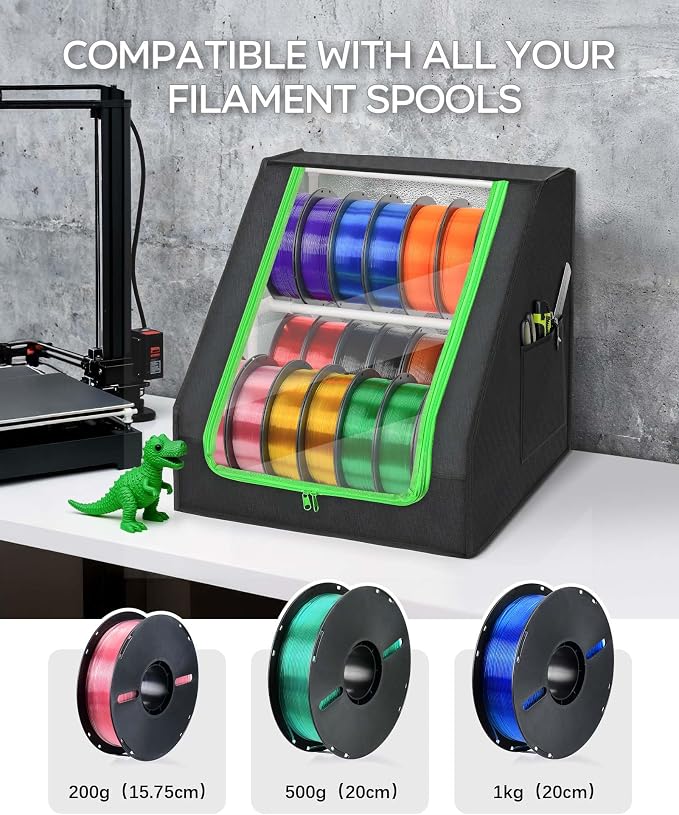 FANGSUN 3D Printer Filament Storage Box – Holds Up to 21 Spools, 2-Tier Filament Rack and Organizer Box with Stable Trapezoid Frame and Pockets for 3D Printing Enthusiasts in Home, Studio, or Workshop