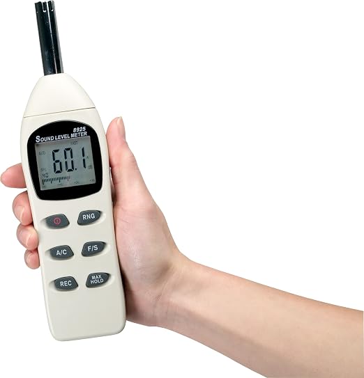Extech 407730 Digital Sound Level Meter 40-130dB | 0.1dB resolution, 2dB accuracy, analog bargraph, max/min, max hold, auto power off, windscreen