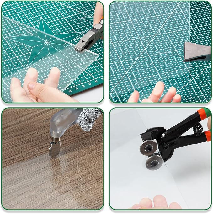 SPEEDWOX Glass Cutting Tool Kit Include Glass Running Pliers, Breaker Grozer Pliers, Mosaic Nippers with Replacement Wheel, Pistol Grip Glass Cutter Set, Cut Resistant Gloves Leather Zipper Bag