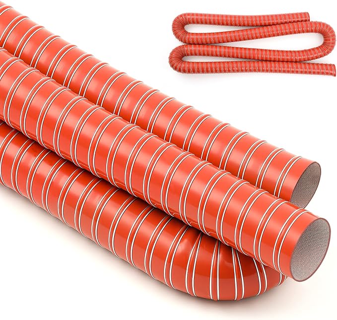 Pangda 5" x 3.3ft Air Duct Hose Cooling Air Ducting, Silicone Flexible Brake Induction Intake Pipe High Heat Brake Exhaust Hose for Dryer System(Red)