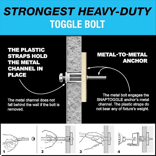 TOGGLER SNAPTOGGLE BC Toggle Anchor, Zinc-Plated Steel Channel, Made in US, 3/8" to 2-1/2" Grip Range, For 3/8"-16 UNC Fastener Size (Pack of 25)