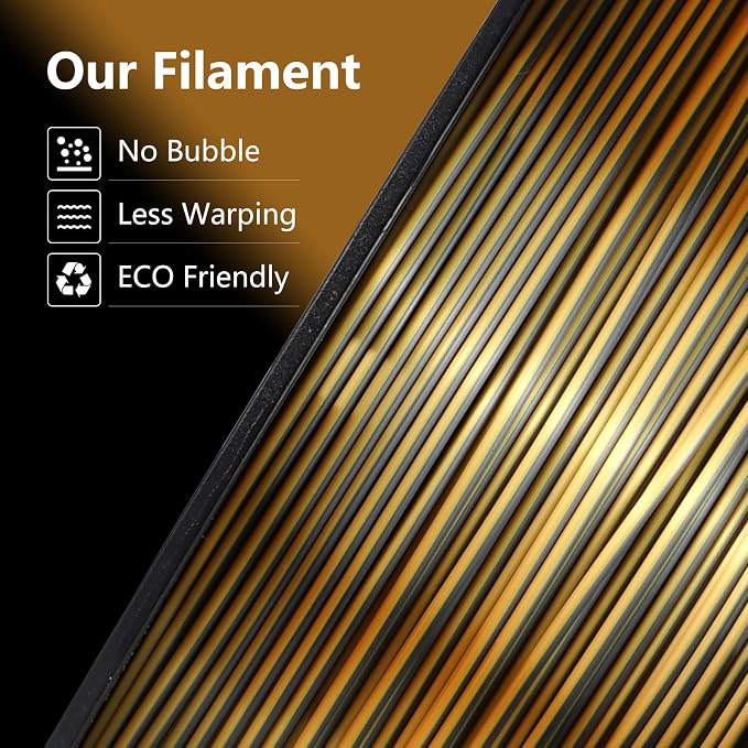 Kingroon PLA Filament, Multicolor Silk PLA Filament, Dual Color 3D Printer Filament, 1.75 mm, Dimensional Accuracy +/- 0.03 mm, 1kg Spool(2.2lbs), Black Gold