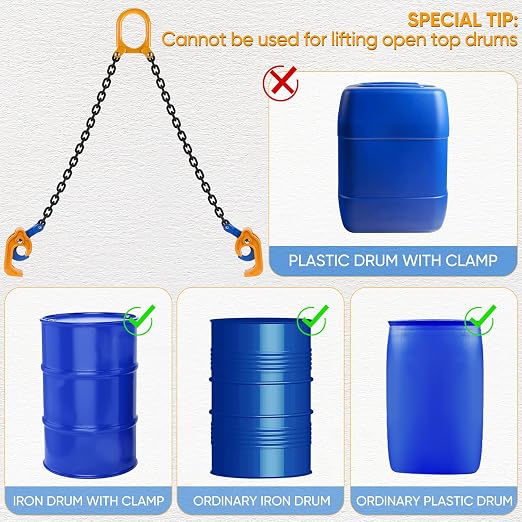 Chain Drum Lifter for 30 & 55 Gallon Drums, 2000 lbs Capacity | Automatic Grip Locking • OSHA-Compliant Safety Design • Grade 80 Chain Assembly • Secure Drum Handling