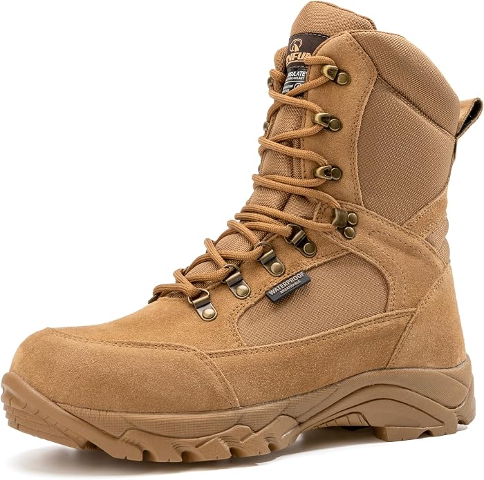 Men's Waterproof Military Tactical Work Boots with Steel Shank, 8" Insulated Leather Hunting Boot