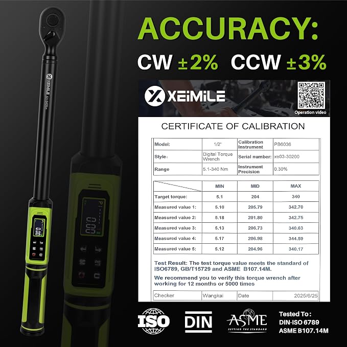 Digital Torque Wrench 1/2"Drive-3.8-250.8Ft.Lb for Car Truck Wheels | Electric Torque Wrench(5.1-340N.m), Vibration Buzzer LED Indicator,±2% Acc. 5 Units for Auto Repair, DIYers RV Owners Farmers