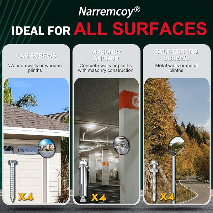 2 Pack 12 Inch Acrylic Convex Mirror with Rain Shield, Adjustable Wide Angle Security Mirror Indoor Outdoor, Blind Spot Traffic Mirror for Garage, Warehouse, Driveway, Store, Office Safety