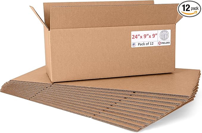Long Cardboard Boxes 24"L x 9"W x 9"H (Pack of 12) - USA-Made Packing Boxes for Moving, Shipping, or Storage - USPS, UPS, FedEx Approved - Professional Packing Supplies for Moving | USA-Made Packing Boxes for Moving, Shipping, or Storage - USPS, UPS, F...