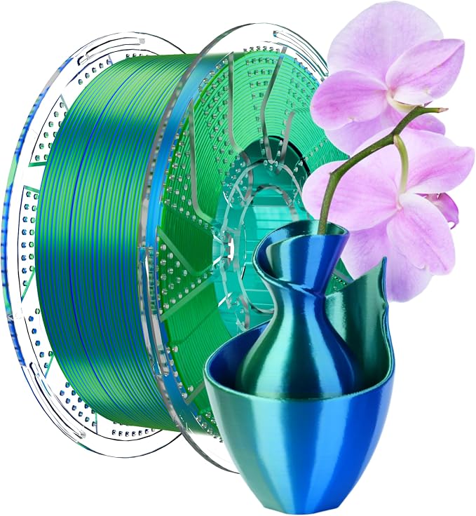 Chitu Systems Conjure Silk Dual Color PLA 3D Printer Filament, Christmas Green Blue PLA, Reusable Spool Compatible with Bambulab Refill Filament, 1.75mm Dual Color Filament 1KG/2.2lb