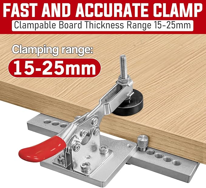 35mm Concealed Door Hinge Jig, Cabinet Hinge Hole Drilling Jig with Quick Clamp & Dust Vacuum Adapter - Precision Metal Woodworking Mounting Tool for Perfect Hinge Installation