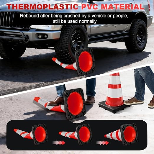 YATOINTO Traffic Cones 28 Inch with Weighted Base,Spring Back After Flattening,3 Reflective Collars,PVC Large Orange Construction Cones,Driving Training,Parking Lots,Highway,Roadwork,8 Pack