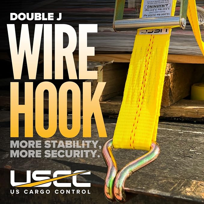 US Cargo Control Heavy Duty Ratchet Strap 2 Inch x 30 Foot, 10,000 LBS Break Strength, 2 Inch Ratchet Straps with J Hooks, Heavy Duty Tie Downs for Flatbed Trailers
