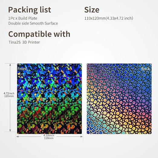 110x120mm Build Plate for Tina 2S Flexible Spring Steel Sheet Build Sheet PEK+PEC Printing Platform Heated Bed Replacement for Tina 2S 3D Printer Parts & Accessories