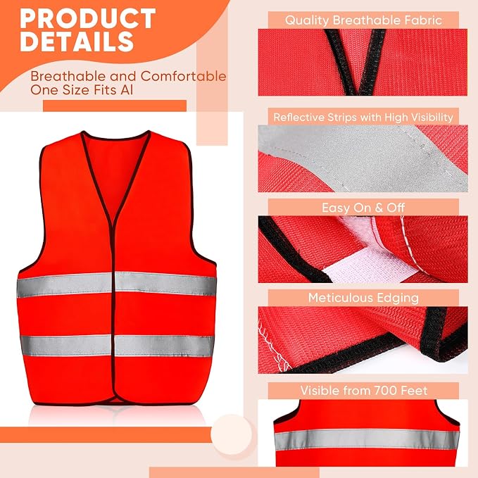 Tarpop 60 Packs Safety Vests Pack High Visibility Construction Vests Reflective Working with 2 Reflective Strips