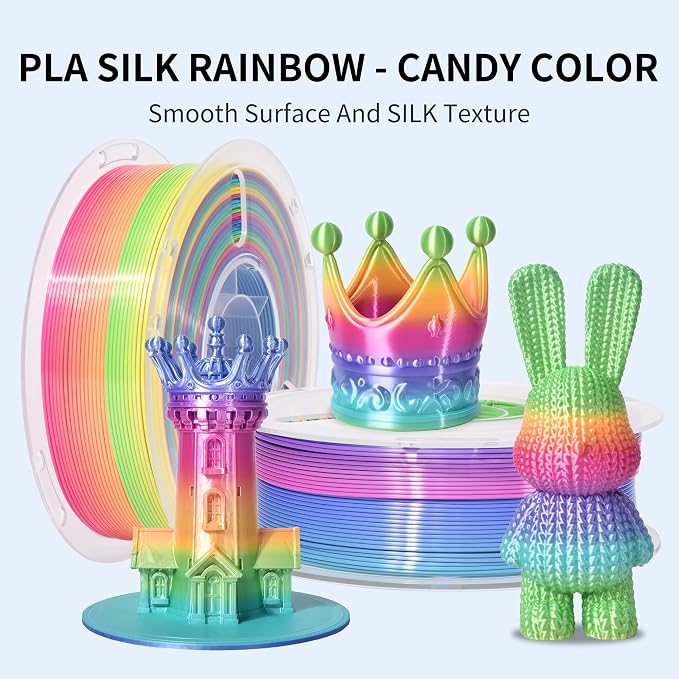 RAMBERY Silk Rainbow 3D Printer Filament 1.75mm Multi-Color PLA Filament Fast Color Change Candy Color 3D Printing Filament, 1kg Spool