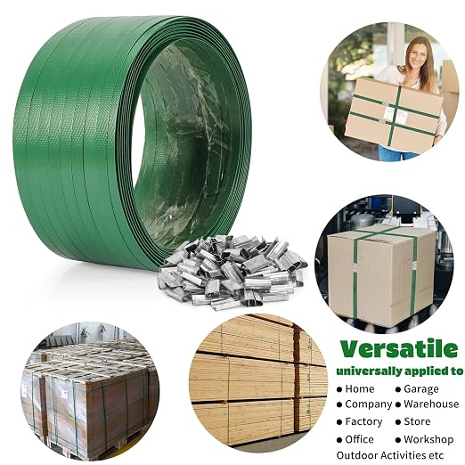 Heavy Duty Packaging Strapping Banding Roll - Green Polyester PET Industrial-Grade, 850' x 5/8" x 0.035" Pallet Strap Coil - 1400 lbs Break Strength Packaging Strapping Banding for Packing
