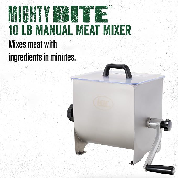 LEM Products MightyBite 10 Pound Capacity Manual Meat Mixer, Stainless Steel, Hand Crank, Manual Mixing Operation