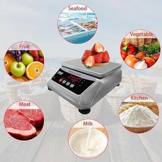Professional Waterproof Digital Food Scale 33lb with Large Weighing Pan Stainless Steel Kitchen Scale for Coffee, Baking, Meat, Fish and Vegetables Commercial Grade Waterproof Scale