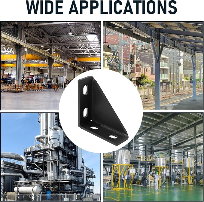 8 Pcs 90 Degree Gusseted Fitting for 1-5/8" Channel,4"x4"x 1-1.5" Carbon Steel Q235B Heavy Duty Connection with Black Powder Coated, 4 Slotted Hole Right Angle Bracket, Gusset Corner Brace Fastener