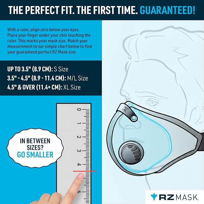 RZ Mask RZM3 - Patented Dust Mask w/ 99.9% Carbon Filtration, Anti Fogging, 360° Seal with 3 Straps, 50% Better Breathability