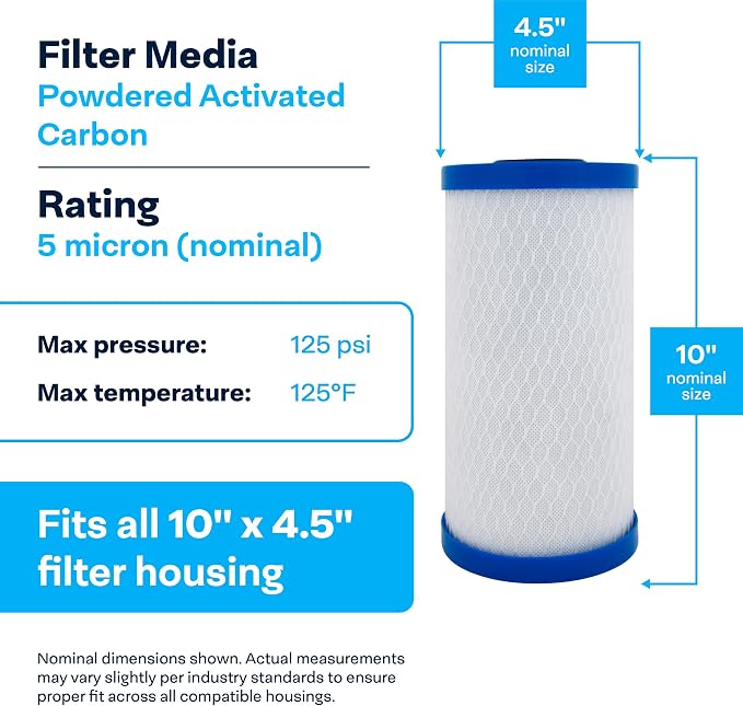 SpiroPure 10x4.5 5 Micron Carbon Block Filter EP-BB CB-45-1005 (6 Pack)