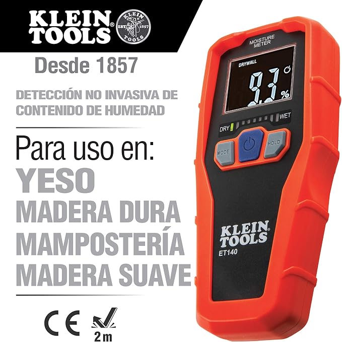 General Tools MMD4E Digital Moisture Meter, Grays & Klein Tools ET140 Pinless Moisture Meter for Non-Destructive Moisture Detection in Drywall, Wood, and Masonry; Detects up to 3/4-Inch Below Surface