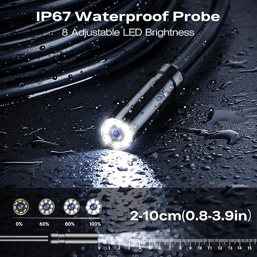 Endoscope Camera with Light, 1920P HD Borescope Inspection Camera with 4.3" IPS Screen, AukonVee IP67 Waterproof with 8 LEDs & 16.5ft Semi-Rigid Snake Camera for Automotive Pipe Tools Gadgets for Men