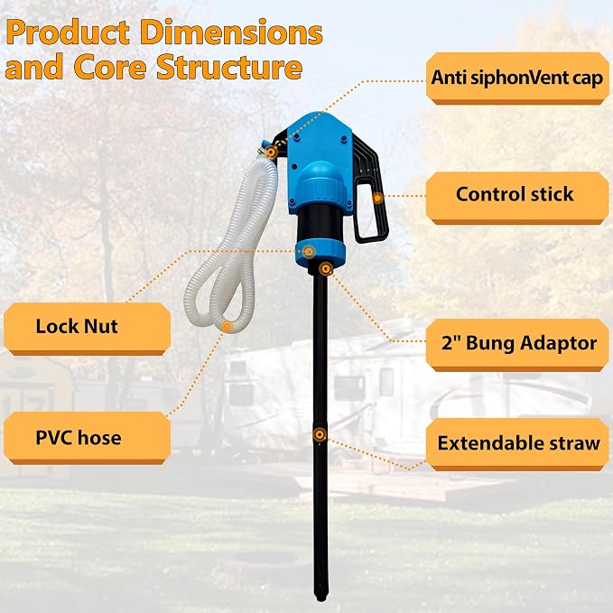 Lever Action Manual Drum Pump for 55 Gallon Barrel, Non-Electric Hand Pump 1 Pint Per Stroke with 6.6ft 3/4" Corrugated Hose, 2" Bung Adapter for High Viscosity Oil Diesel Antifreeze Agricultural