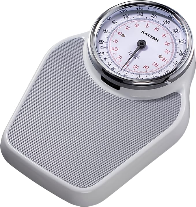 Salter Academy Analog Bathroom Scale for Body Weight - Large 18.25 x 13 Inch Steel Platform, 400 lb Capacity, Oversized 7.5 Inch Dial, Non-Slip Mat, Silver Chrome